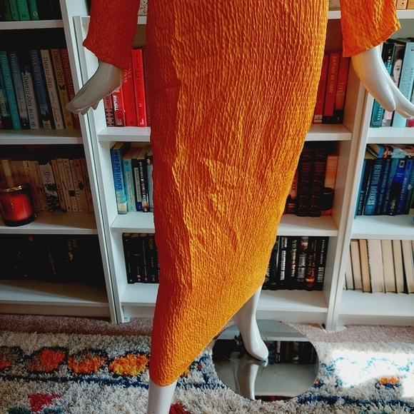 Topshop Premium Plisse Tie Back Orange Yellow Midi Summer Dress P1292 - Picture 5 of 12